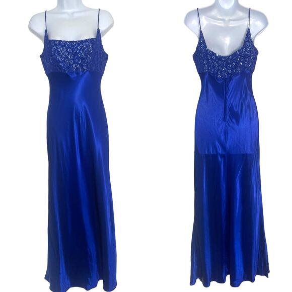 Vintage 90s Lace Silk Blue Maxi Dress | SMALL - Picture 1 of 8